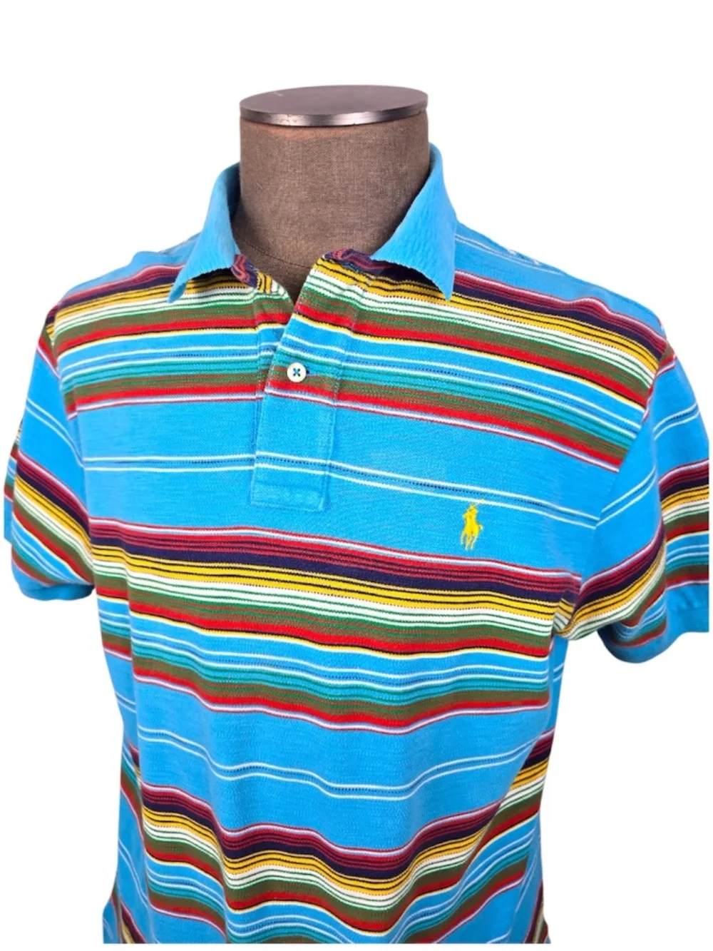 Vintage Polo Ralph Lauren Striped Polo Shirt Size L Turquoise Multicolor 90s